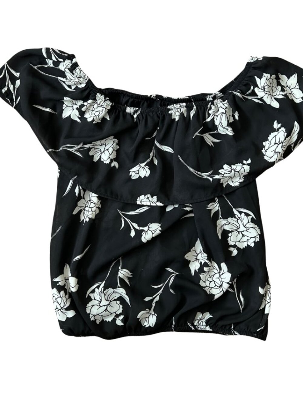 Sienna Sky Black Floral Off The Shoulder Ruffle Blouse Top Small